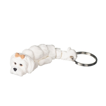 Brelok 3D Maltańczyk biały z kokardką – brelok do kluczy pies, druk 3D